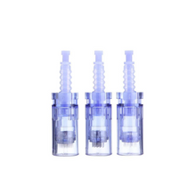 Load image into Gallery viewer, three Dr pen A6 microneedling cartridges blue standing view