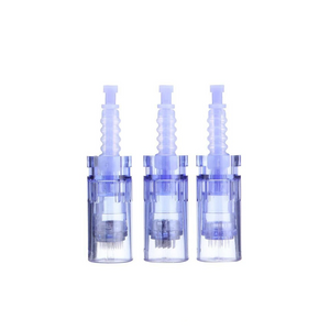 three Dr pen A6 Ultima microneedling pin cartridges standing in a row