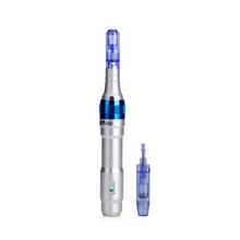 Load image into Gallery viewer, Dr pen A6 blue microneedling pen with replacement cartridge both standing view