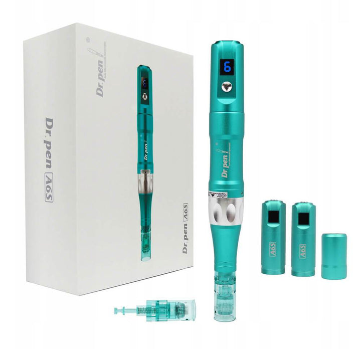 dr pen A6S microneedling pen with extra batteries and pin cartridge