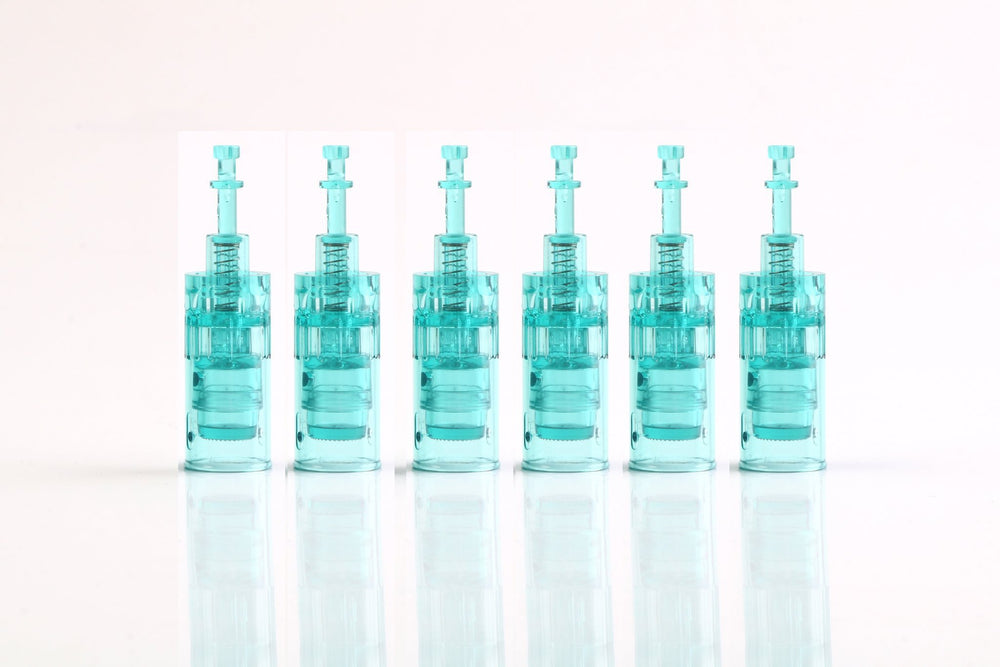 6 Dr pen A6S nano aqua green microneedling pin cartridge in a row