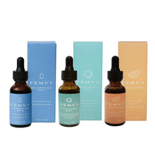 Load image into Gallery viewer, Femvy hyaluronic acid, Femvy copper peptide and Femvy vitamin c serums and box
