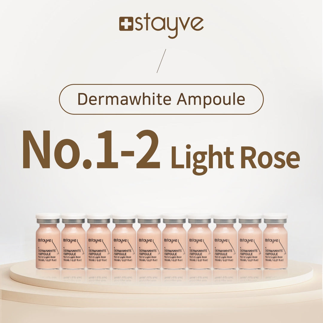 Row of Dermawhite Ampoule bottles  'No 1-2 Light Rose' displayed on a light background.