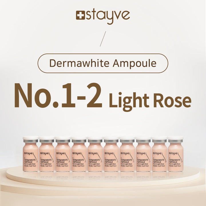 Row of Dermawhite Ampoule bottles  'No 1-2 Light Rose' displayed on a light background.