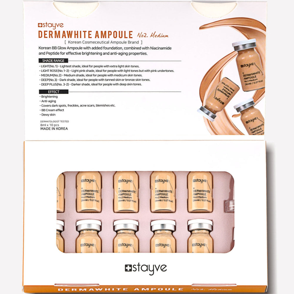 Stayve BB Glow Dermawhite Ampoule - No 2 Medium box showing 10 sealed 8ml vials