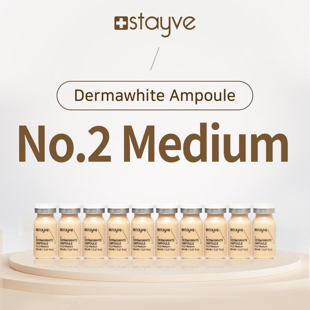Row of Dermawhite Ampoule bottles  'No.2 Medium' displayed on a light background.