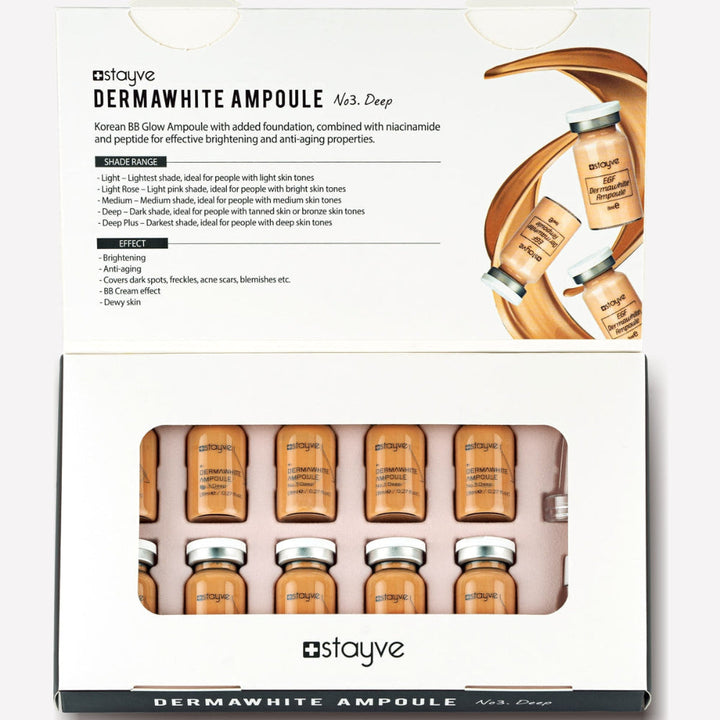 Stayve BB Glow Dermawhite Ampoule - No 3 Deep display highlighting dark shade for tanned skin 