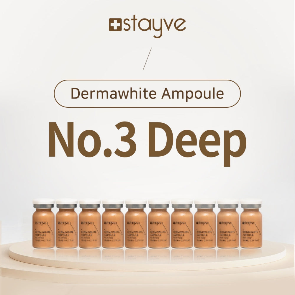 Stayve BB glow Dermawhite Ampoule No.3 Deep displayed in a row of 10 on a light background  