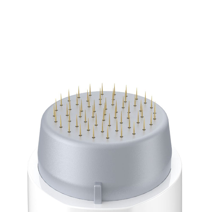Close-up of Bio Needle 60-Pin round stamp head with gold-plated needles for scalp microneedling