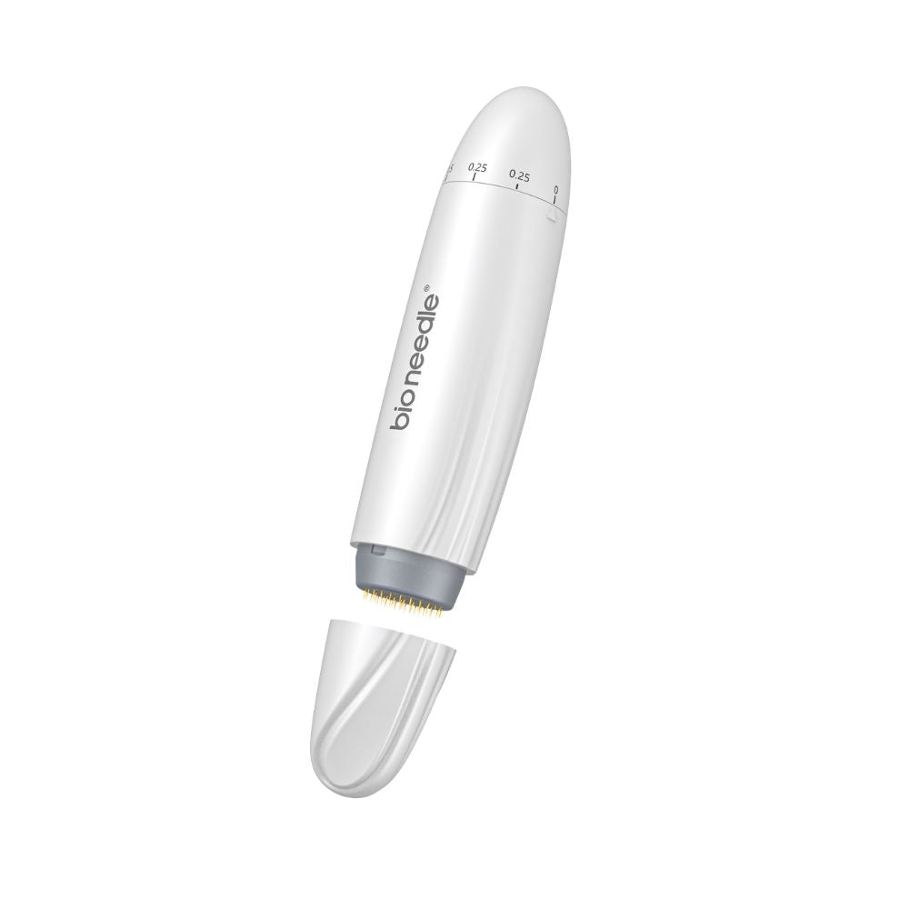 Bio Needle 60-Pin Scalp Derma Stamp with protective cap removed for precise scalp and hairline use