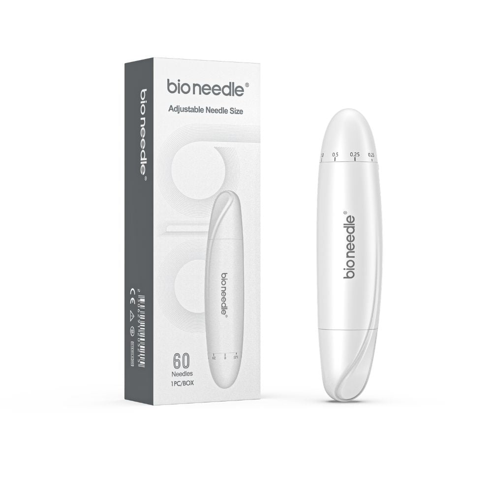 Bio Needle 60-Pin Scalp Derma Stamp with product box and adjustable needle size packaging