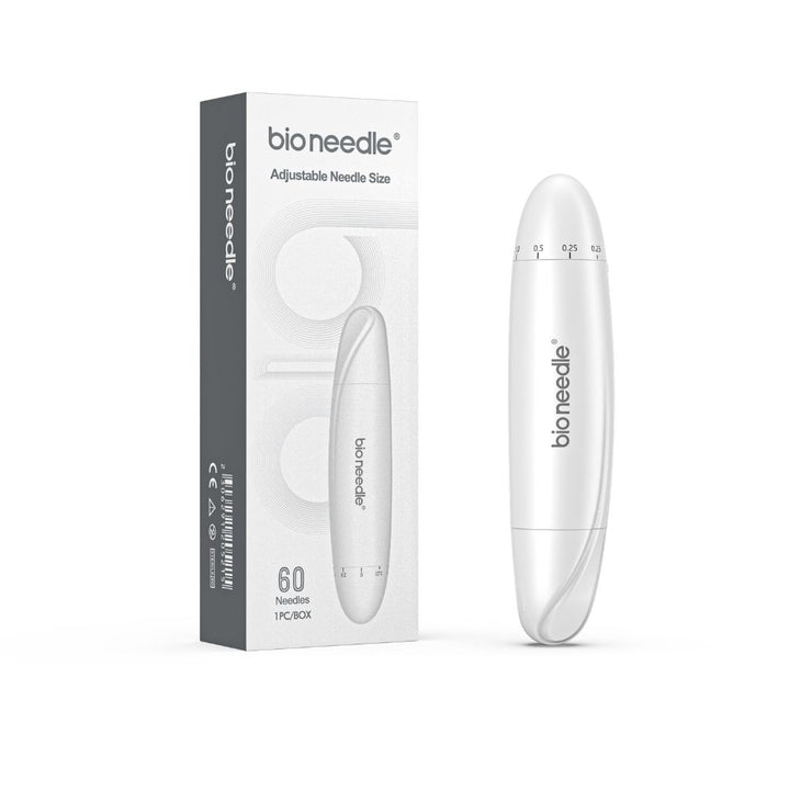 Bio Needle 60-Pin Scalp Derma Stamp with product box and adjustable needle size packaging