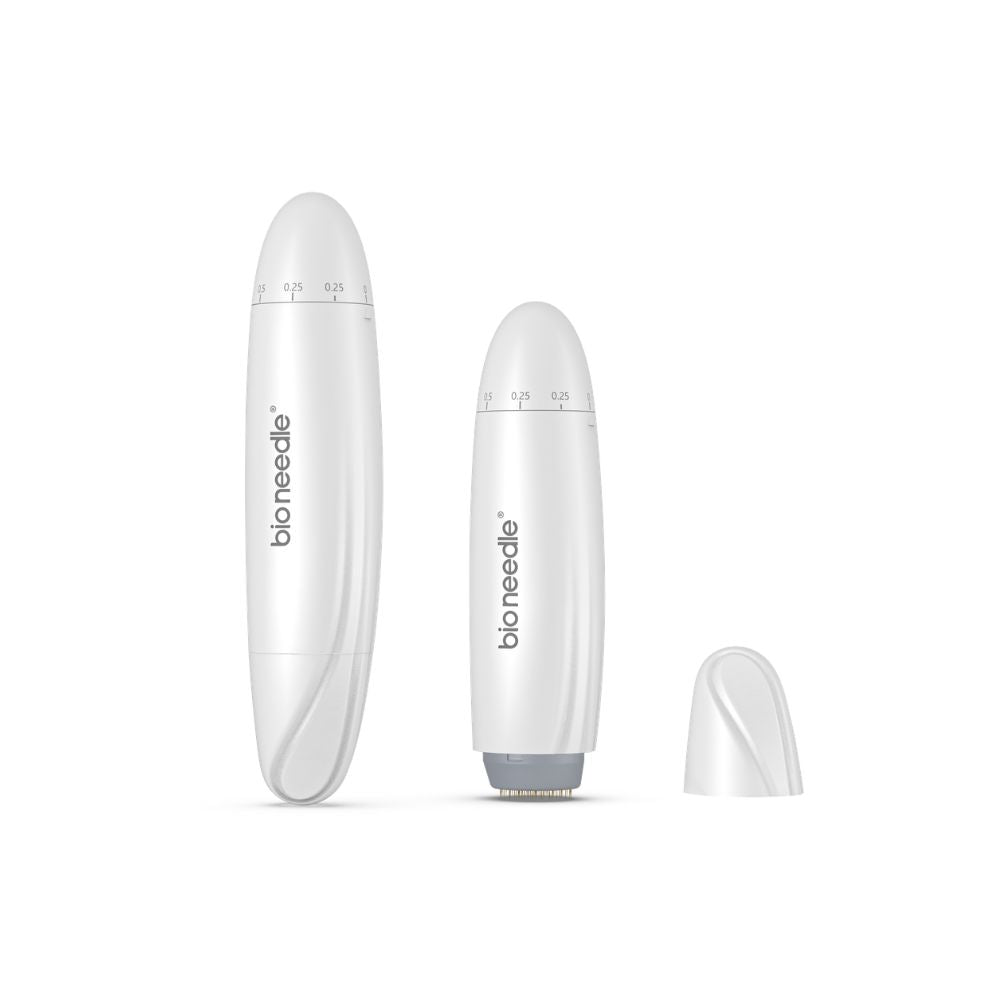 Bio Needle 60-Pin Scalp Derma Stamp set showing device, needle head and protective cap