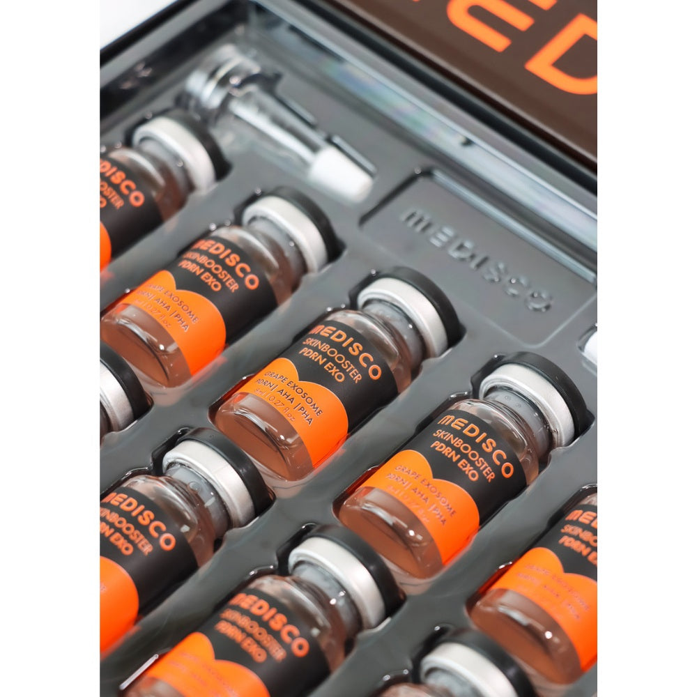 Close up to Multiple Medisco Skinbooster PDRN EXO in the packaging box