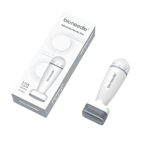 Dr. Pen Bio Needle microneedling device and its packaging prominently displayed, featuring the adjustable 120-pin head for personalized skin treatments.