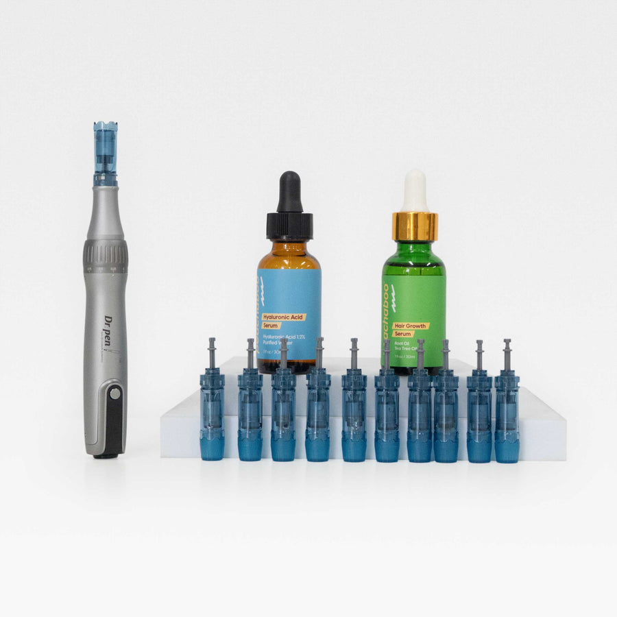 Collection of Dr. Dr. Pen M8S Black Friday Hair Restoration Bundle includes Dr Pen M8S Microneedling Pen, 36-pin Cartridges for M8S (10 pack), Peachaboo Hyaluronic Acid Serum 30ml, Peachaboo Hair Growth Serum 30ml