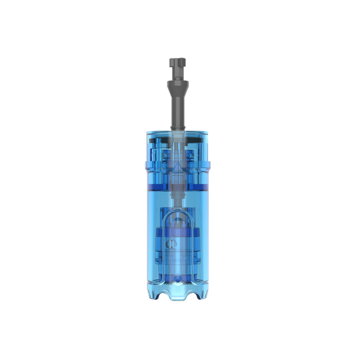 Close-up of a Dr. Pen M9 Nano Round pin needling cartridge with clear blue casing