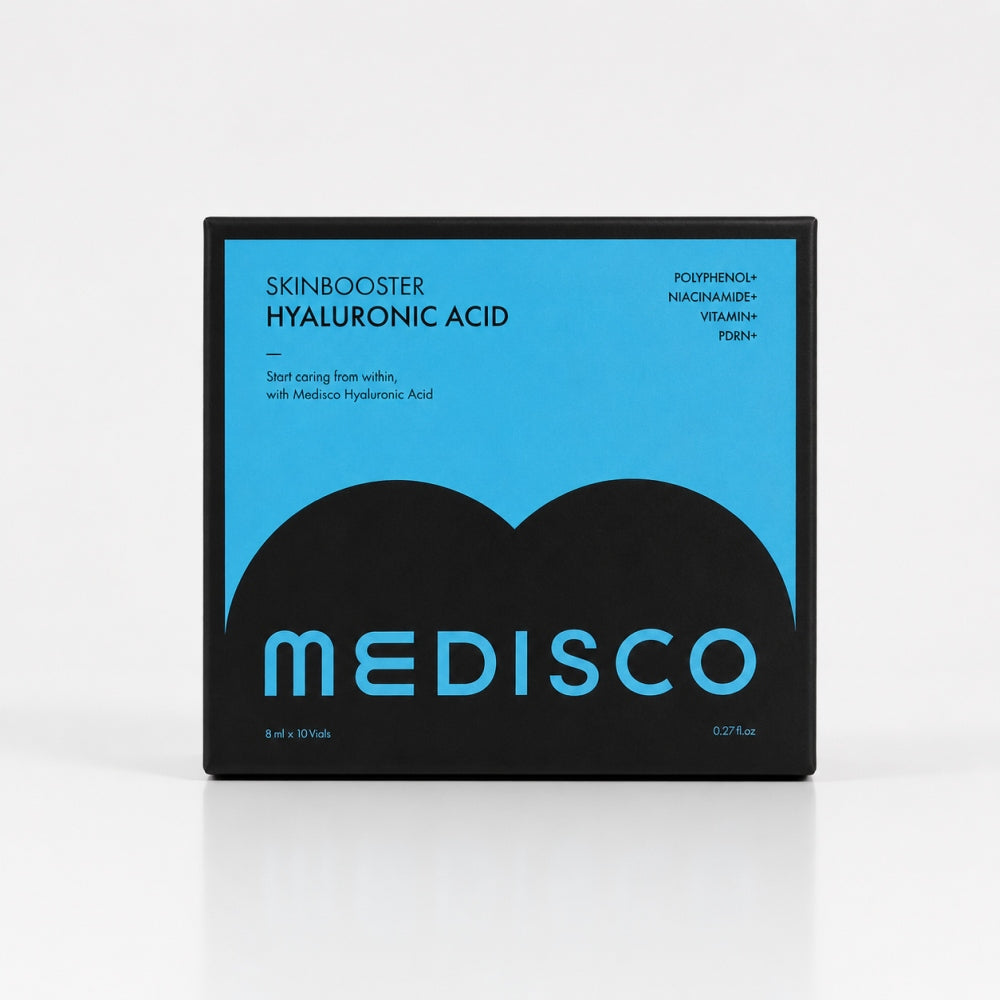 Medisco Skinbooster Hyaluronic Acid box front view with blue and black 