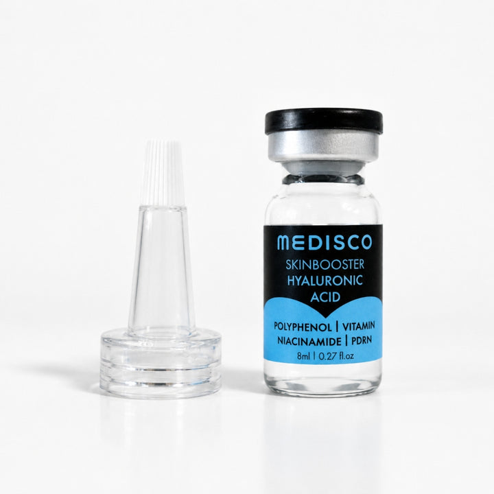 Medisco Skinbooster Hyaluronic Acid vial with clear applicator tip