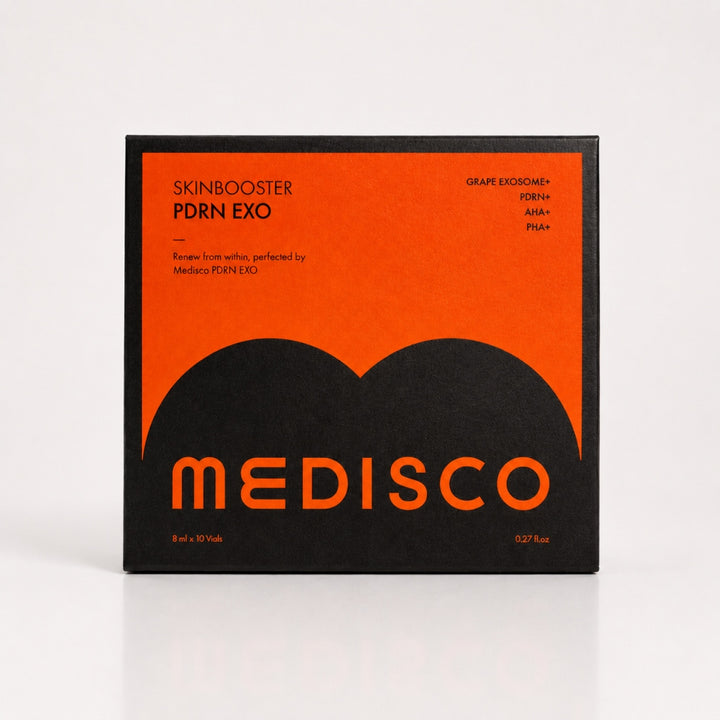 Medisco Skinbooster PDRN EXO front box packaging with orange and black design