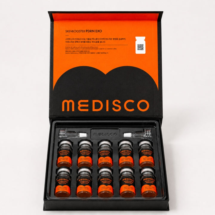 Medisco Skinbooster PDRN EXO kit open with 10 vials in the packaging box