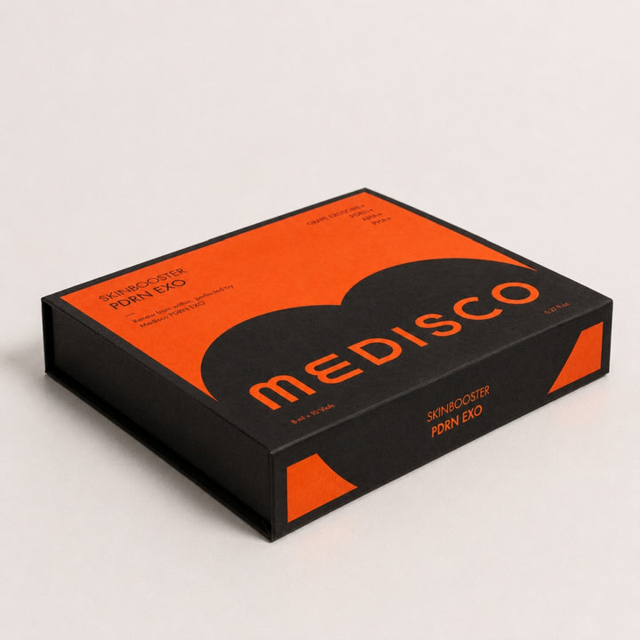 Medisco Skinbooster PDRN EXO closed black and orange box packaging