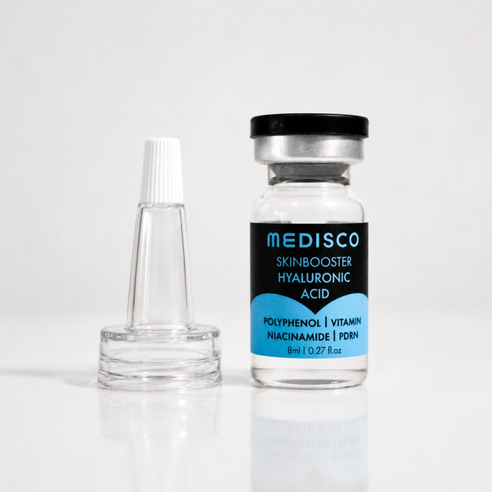 Medisco Skinbooster Hyaluronic Acid vial with clear applicator tip
