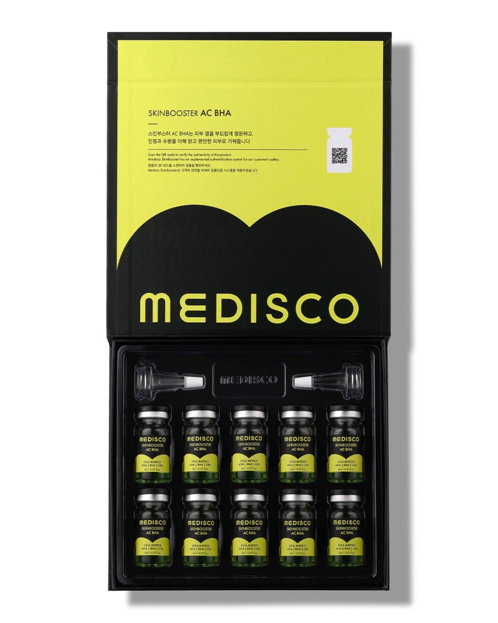 Medisco Skinbooster AC BHA opened box, showcasing vials and applicators