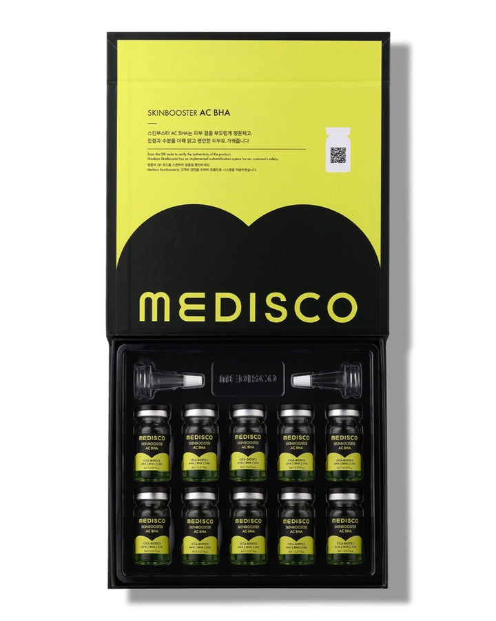 Medisco Skinbooster AC BHA opened box, showcasing vials and applicators