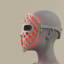 Load image into Gallery viewer, Featuring a red silicone LED light therapy mask, representing the Peachaboo Glo Aurora&#39;s advanced technology.