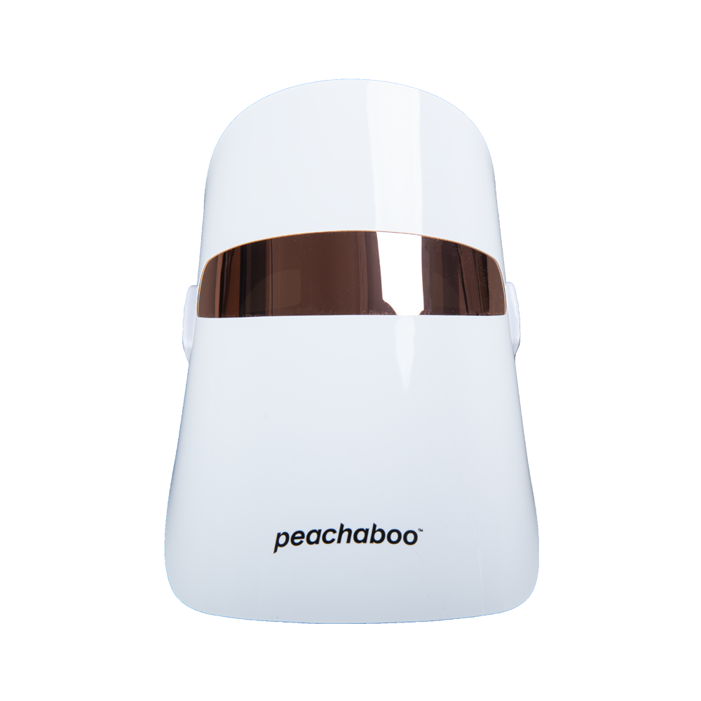 Close up to Peachaboo Glo LED Light Therapy Mask on a  white background.