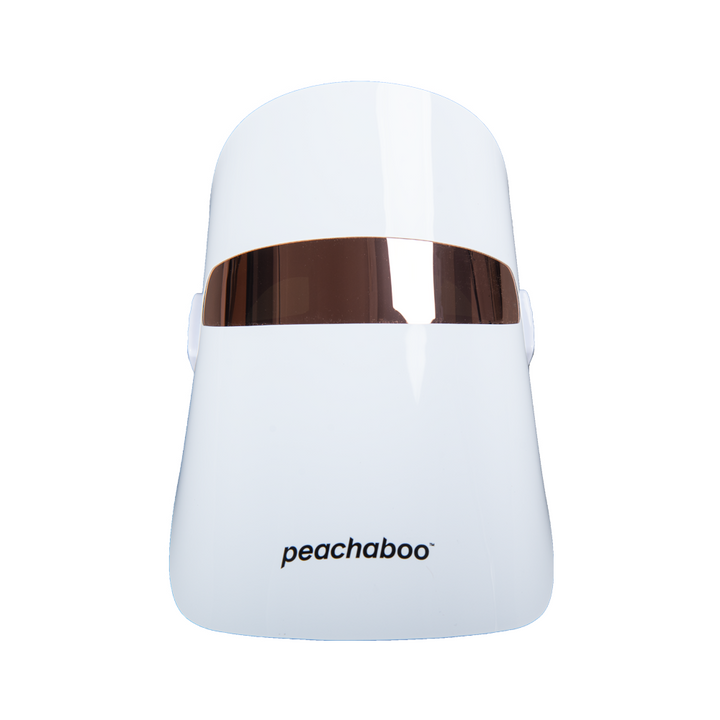 Close up to Peachaboo Glo LED Light Therapy Mask on a  white background.