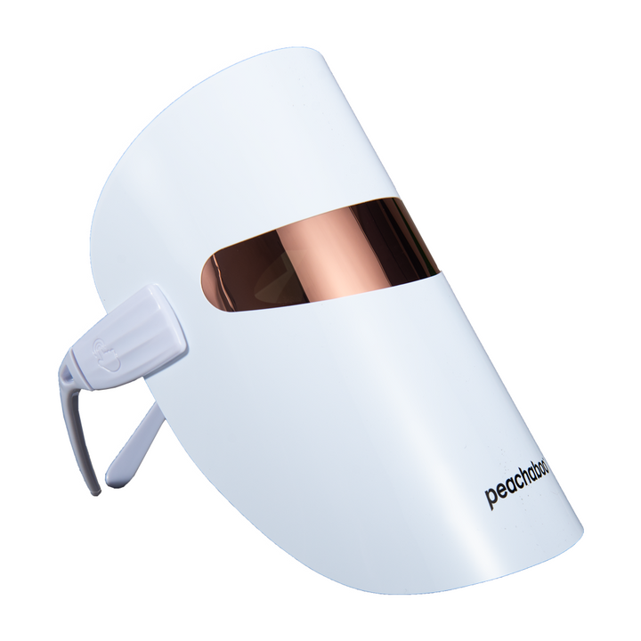Side view of Peachaboo Glo LED Light Therapy Mask on a  white background.