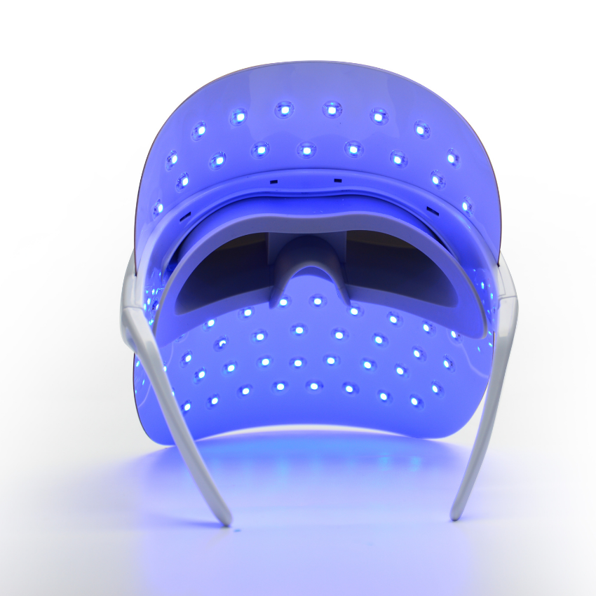 Peachaboo Glo LED Light Therapy Mask with blue LED light on