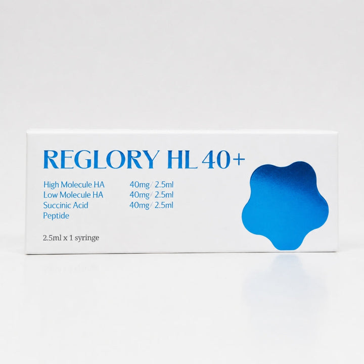 Reglory HL 40+ Hyaluronic Acid Skin Booster box with blue and white packaging