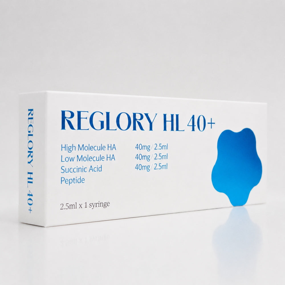 Reglory HL 40+ Hyaluronic Acid Skin Booster box with blue and white packaging