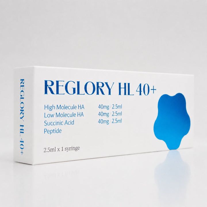 Reglory HL 40+ Hyaluronic Acid Skin Booster box with blue and white packaging