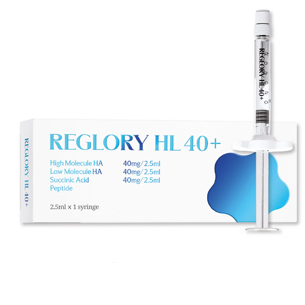 Reglory HL 40⁺ Hyaluronic Acid Skin Booster syringe & packaging on a white background 1 x 2.5ml