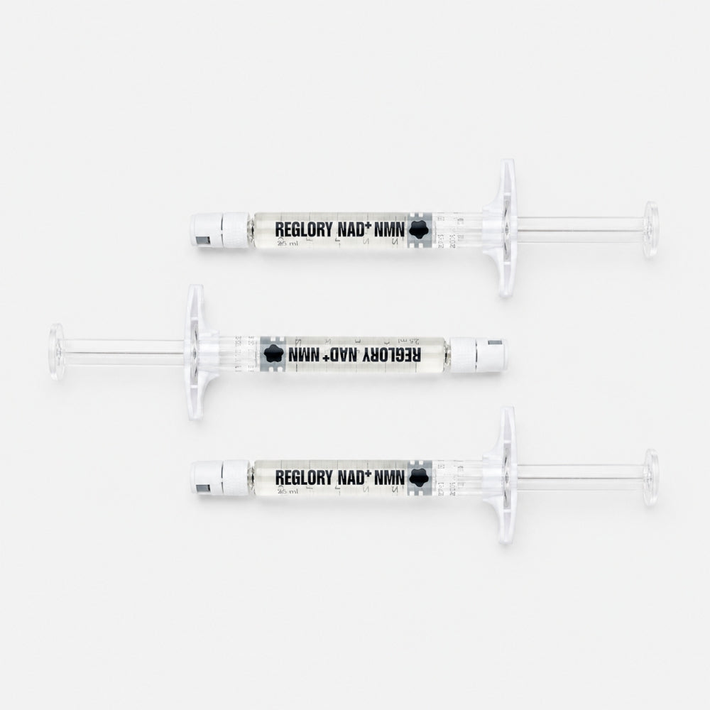 Three syringe of REGLORY NAD+ MMN arranged horizontally 
