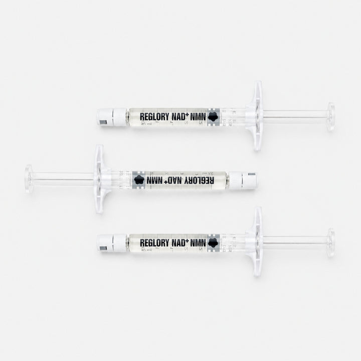 Three syringe of REGLORY NAD+ MMN arranged horizontally 