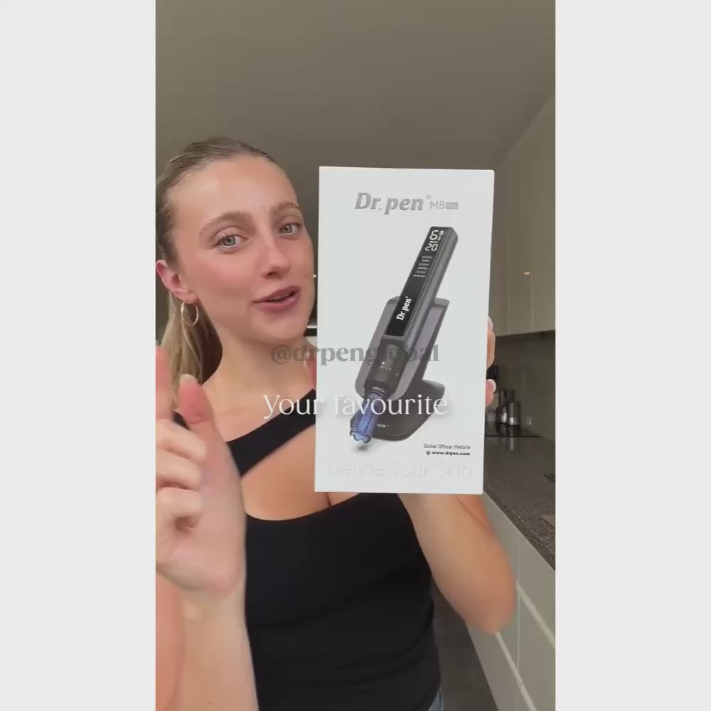 Unboxing video of M8 Max Microneedling Pen.
1 x Dr. Pen M8 Max Microneedling Pen
2 x Nano cartridges
1 x Smart induction base / stand
1 x USB charging adaptor
1 x USB charging cable
1 x User manual
