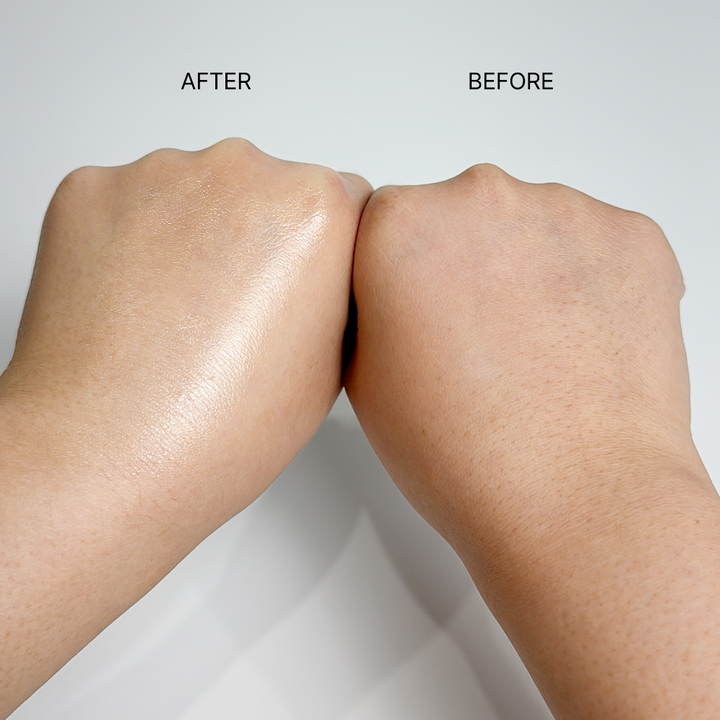 Before and after comparison of a person's hands, showing Medisco Peelieve Cica Cream hydration effect