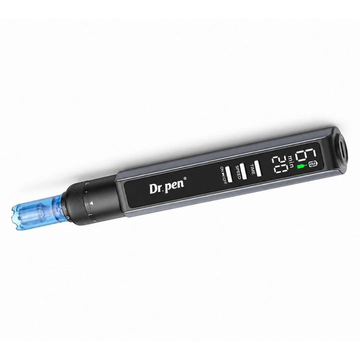 Dr. Pen M8 Max Microneedling Pen side angle showing digital display and depth dial