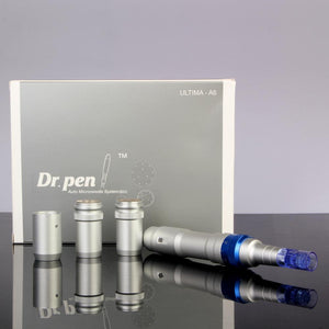 Image of Dr. Pen Ultima A6 Professional Plus device with batteries and box