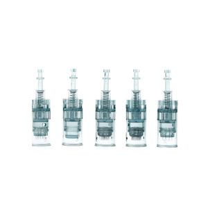  five Dr pen M8 microneedling cartridges standing in a row