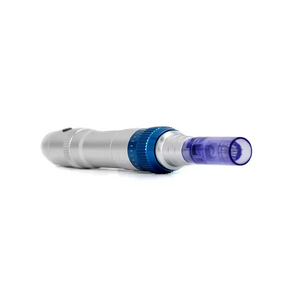Dr pen A6 Ultima n blue microneedling pen attached to nano pin cartridge