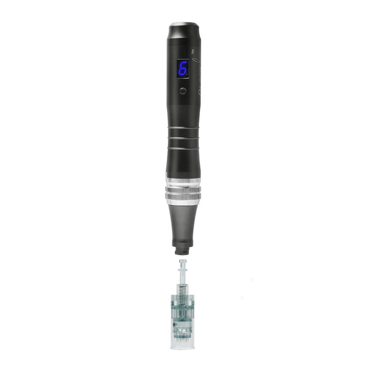 Dr pen M8 black microneedling pen attached to nano green pin cartridge 