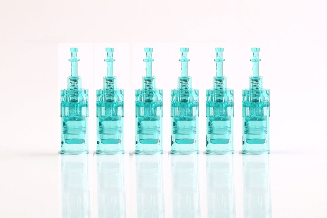 6 Dr pen A6S nano aqua green microneedling pin cartridge in a row