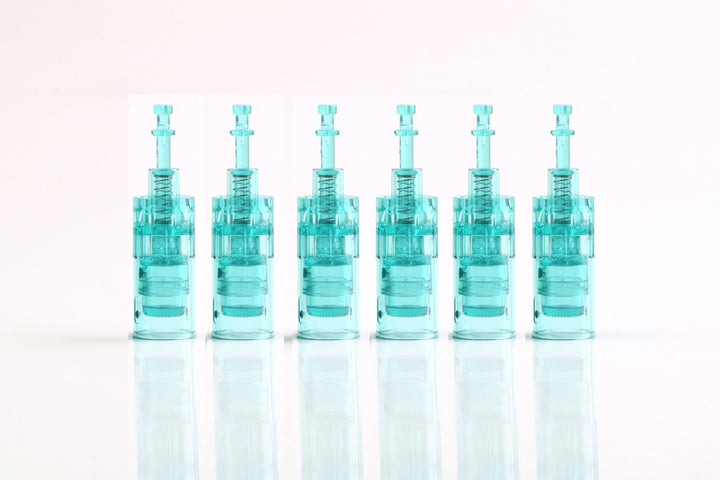 6 Dr pen A6S nano aqua green microneedling pin cartridge in a row