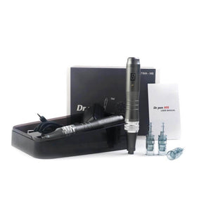 dr pen M8 microneedling pen package showing pen pen charger user manual box